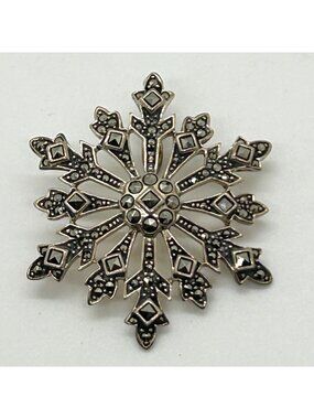Vintage Sterling Silver Enhancer Pendant Marcasite Snowflake Holiday Winter